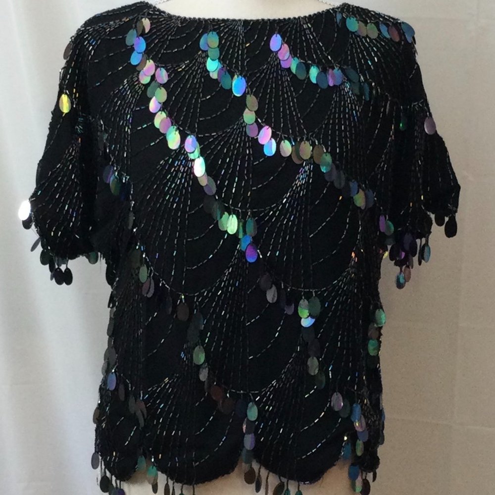 SHOMAX Silk Fancy Blouse Sequins & Beadings Size Small